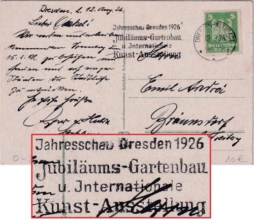 DR - Dresden Jahresschau 1926 Masch.werbestpl. Karte n. Bräunsdorf 1926