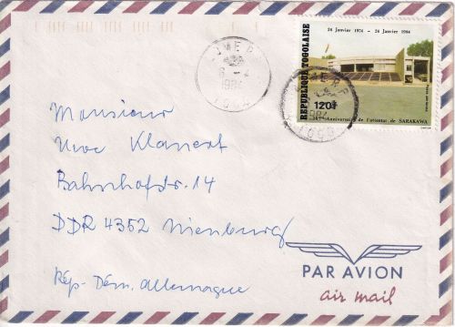 Togo - 120 Fr. Sarakawa-Attentat Luftpostbrief Lome - Nienburg 1984