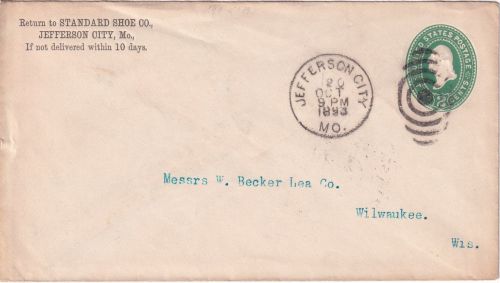 USA - 2 C. Washington Ganzsache/Brief Jefferson City n. Milwaukee 1893