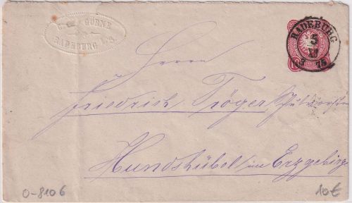 DR - Radeburg 5. XII 75 nachv. sächs. K2 10 PfgE. Ganzsache/Brief n. Hundshübel