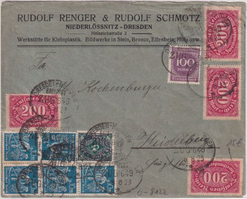 DR-Infla - 4x200 M. Queroval Brief Bahnpost Dresden Meissen Zug 649 8.8.23