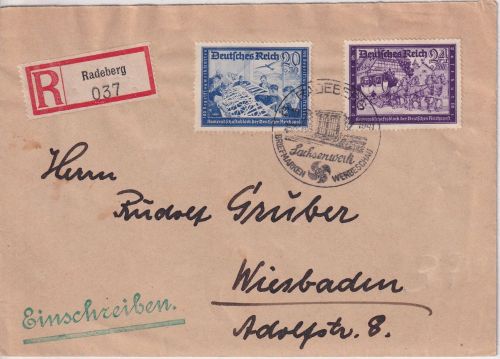DR - Radeberg Sachsenwerk Briefmarken-Werbeschau SST Einschreibebrief 1940