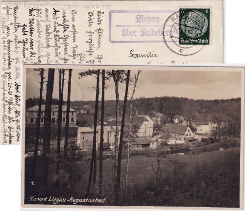 DR - Liegau ü. Radeberg Landpost-Ra Ansichtskarte Augustusbad n. Ortrand 1937