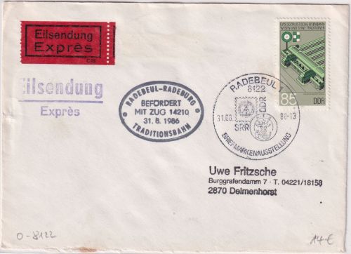 DDR - Radebeul radeburg Traditionsbahn Zug 14210 Eilbrief n. Delmenhorst