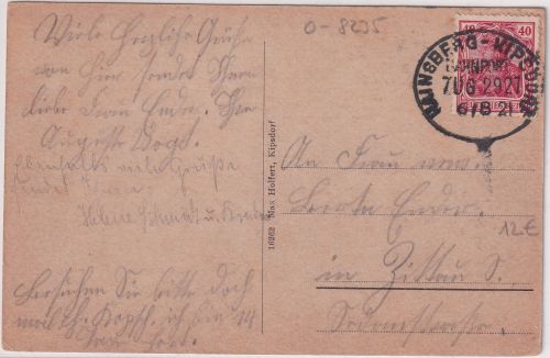 DR - Hainsberg Kipsdorf Bahnpost Zug 2921 AK Kipsdorf n. Zittau 1921