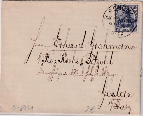 DR - Schöna (Sächs. Schweiz) 9/1 20 KOS Brief 20 Pfg. Germania n. Goslar