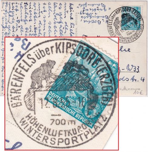 DDR - Bärenfels ü. Kipsdorf Poststelle I Handwerbestempel Karte n. Leipzig 1955