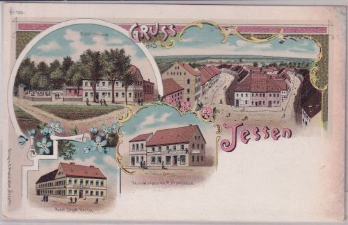 Sachsen - Tessen Geschäft Hotel etc. farb. Merhbild-Litho ungelaufen ca. 1895