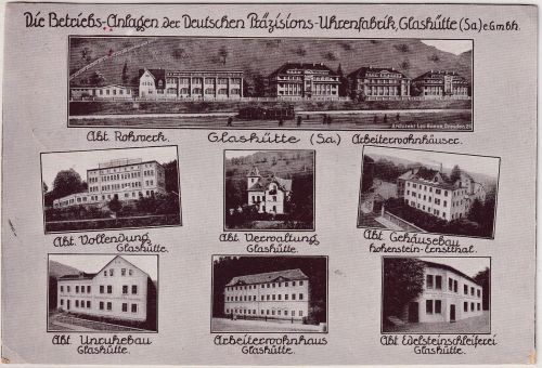 Sachsen - Glashütte Dt. Präszisions-Uhrenfabrik sw-Merhbild-AK gelaufen 1923