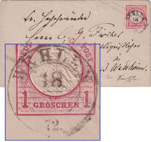 DR - Wehlen 18.X.72 nachv. sächs. K2 1 Gr. kl. Brustschild Ganzsache/Brief