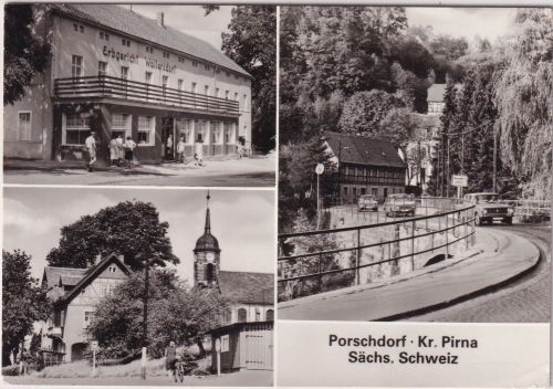 Sachsen - Porschdorf Kr. Pirna Gaststätte Erbgericht etc. sw-Mehrbild-AK 1983