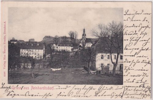 Sachsen - Reinhardtsdorf Ortsansicht sw-AK gelaufen 1904