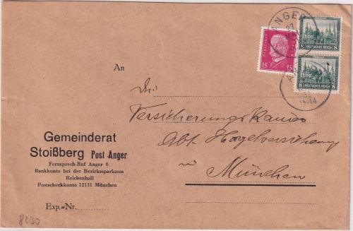 DR - 2x8 Pfg. Nothilfe u.a. Brief Anger - München 1931