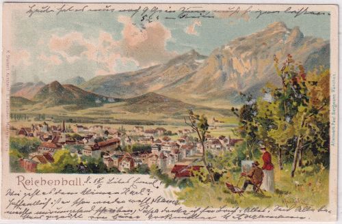 Bayern - Reichenhall Ortsansicht farb. Künstler-AK gelaufen 1902