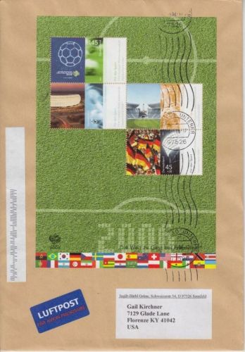 BRD - Für den Sport 2006 Blockausgabe Luftpostbrief n. USA Sennfeld - Florenze