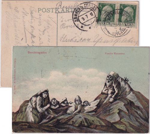 Bayern - 2x5 Pfg. Luitpold Karte n. RUSSLAND (Lettland) Berchtesgaden 1911