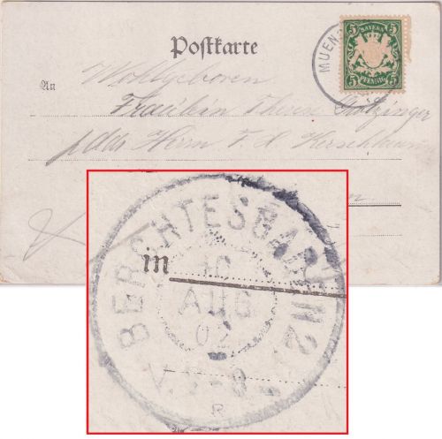 Bayern - Berchtesgaden 2 10.AUG 02 Reserve-K2/Ank.stpl. Karte v. München