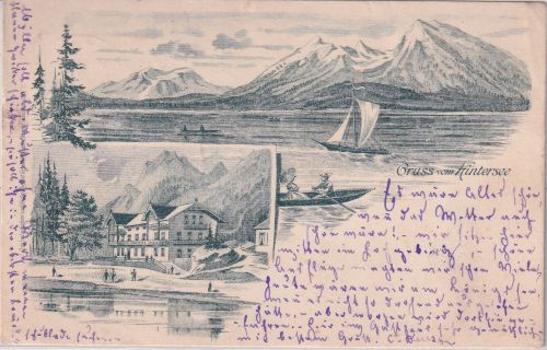 Bayern - Hintersee (Berchtesgaden) sw-Mehrbild-Federlitho gelaufen 1986