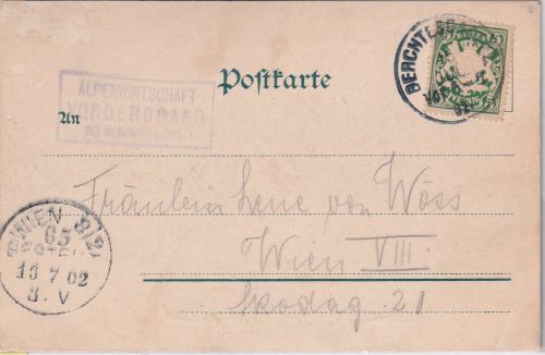 Bayern - Berchtesgaden 1902 Karte n. ÖSTERREICH Ra3 Alpenwirtschaft Vorderbrand