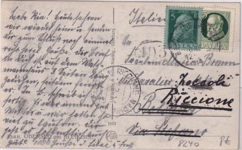 Bayern - 5+5 Pfg. Luitpold/Ludwig Karte n. ITALIEN Berchtesgaden 1914