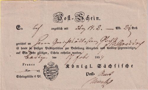 Sachsen - Bautzen 1854 Postschein d. Königl. Sächsischen Post