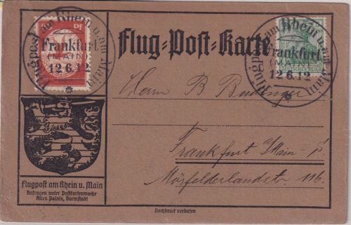 DR - 20 Pfg. Rhein/Main-Flugpost Sonderkarte Frankfurt a/M 12.6.12