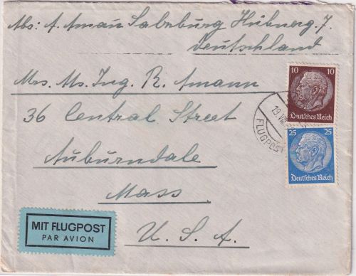 DR - 25+10 Pfg. Hindenburg Luftpostbrief n. USA Salzburg - Auburndale 19.8.39