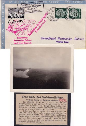 DR - Stiege (Harz) 31.8.33 Zucker Raketenpost Flugrakete "Herta" + Vignette+Foto
