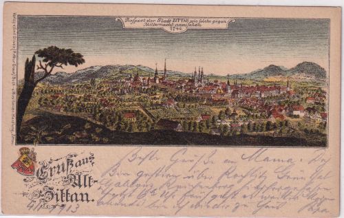 Sachsen - Alt-Zittau (1744) farb. Künstler-AK gelaufen 1913