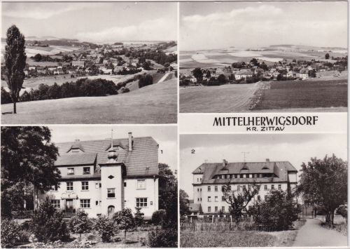 Sachsen - Mittelherwigsdorf Rathaus Feierabendheim etc. sw-Mehrbild-AK ca. 1970