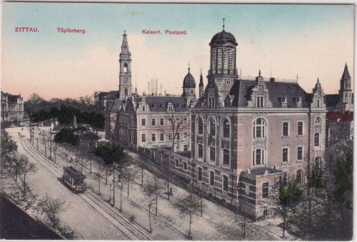 Sachsen - Zittau Töpferberg Postamt farb. Ansichtskarte ungelaufen 1909/1919