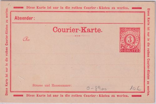 DR - Görlitz Privatpost 3 Pfg. Courier-Karte/Ganzsache ungebraucht