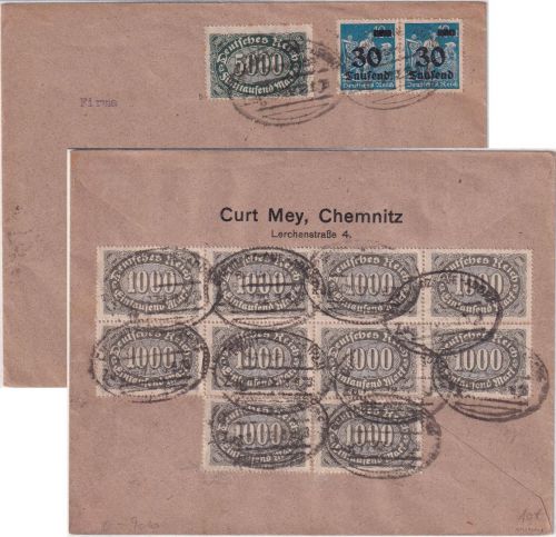 DR-Infla - Chemnitz Aue Adorf Bahnpost Zug 1772 Brief Chemnitz - Kempten 1923