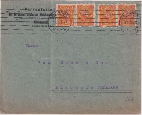 DR-Infla - 4x5 M. Posthorn Perfin "VS" Brief n. HOLLAND Chemnitz 9.10.22