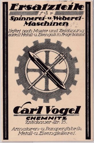 Sachsen - Chemnitz Vogel Ersatzteile f. Spinnerei- u. Weberei-Masch. Karte 1923