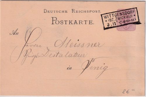 DR - Wittgensdorf (Bz. Zwickau) 3.11.85 Ra3 Ganzsache n. Penig