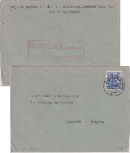 All.Bes. - 50 Pfg. Arbeiter Brief n. BELGIEN Stollberg - Neuville 1948