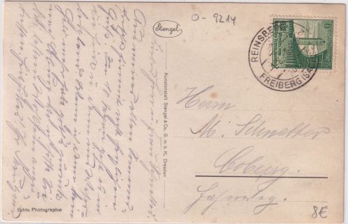 DR - Reinsberg ü. Freiberg (Sachs.) Poststelle I Karte n. Coburg 1938