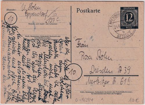 All.Bes. - Eppendorf Bezahlt 24.6.46 tagesstpl. 12 Pfg. Ziffer Ganzsache