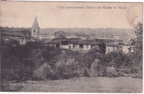 Frankreich/Lothringen - Vilcey Ortsansicht m. zerschossenen Häusern sw-AK 1916