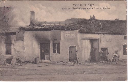Frankreich/Lothringen - Viéville-en-Haye Semences Denaiffe/zerstört sw-AK 1916