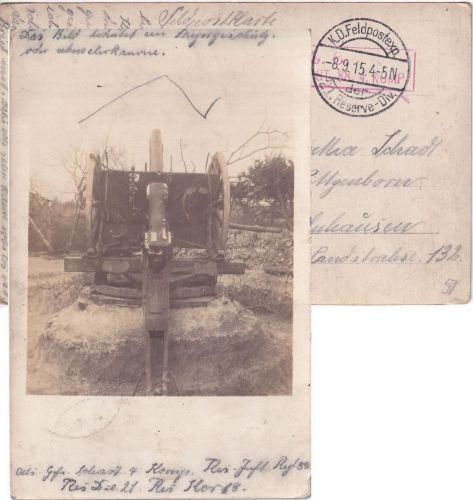 DR - Flugabwehrkanone (umgearbeit. Artilleriegeschütz) sw-Foto-AK/Feldpost 1915