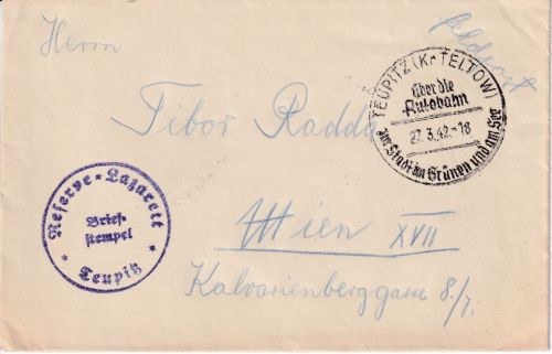 DR - Teupitz (Kr. Teltow) "über die Autobahn" handwerbestpl. Feldpostbrief 1942