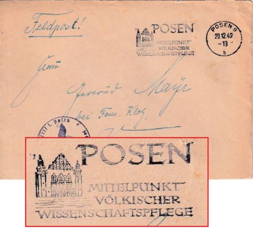 DR - Posen 1942 "Mittelpunkt völkischer Wissenschaftspflege" Masch.werbestempel