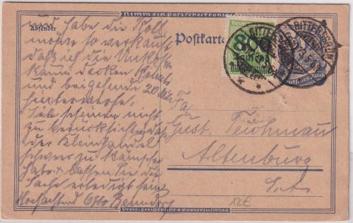 DR-Infla - 800 Tsd./1.000 M. Karte Rittersgrün - Altenburg 6.10.23
