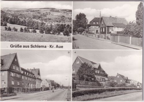 Sachsen - Schlema Kr. Aue Straßenansichten etc. sw-Mehrbild-AK 1983