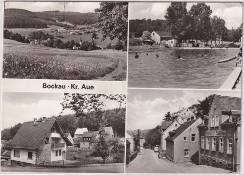 Sachsen - Bockau Kr. Aue Schwimmbad Gebäude etc. sw-Mehrbild-AK 1983