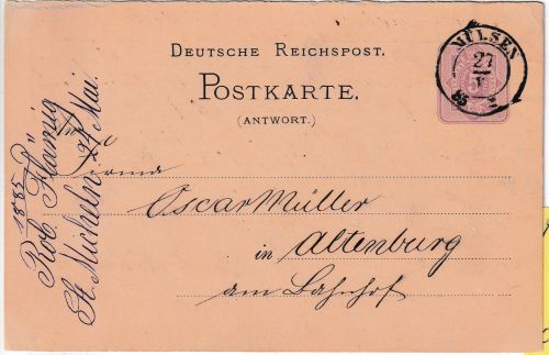 DR - Mülsen 27.V.85 nachv. sächs. K2 Ganzsache n. Altenburg