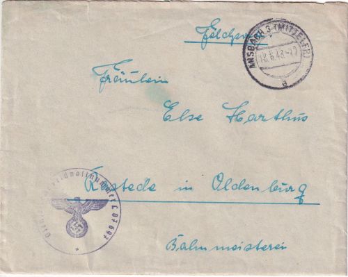 DR - Ansbach 18.5.43 Feldpostbrief (Fp.Nr. L07697 = II.Grp. KG76 ) n. Rastede