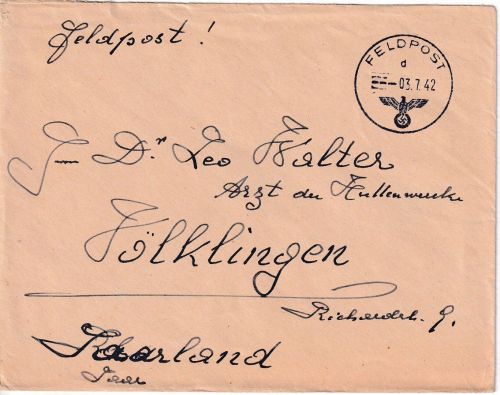 DR - Fp.Nr. 06661 (Mil.-Bef. Frankreich) Feldpostbrief n. Bad Kreuznach 3.7.42